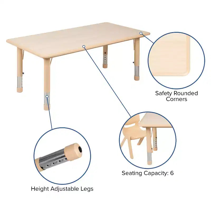 Set Tavolo Attività Rettangolare Regolabile in Altezza in Plastica Emma and Oliver 23.625"W x 47.25"L con 6 Sedie