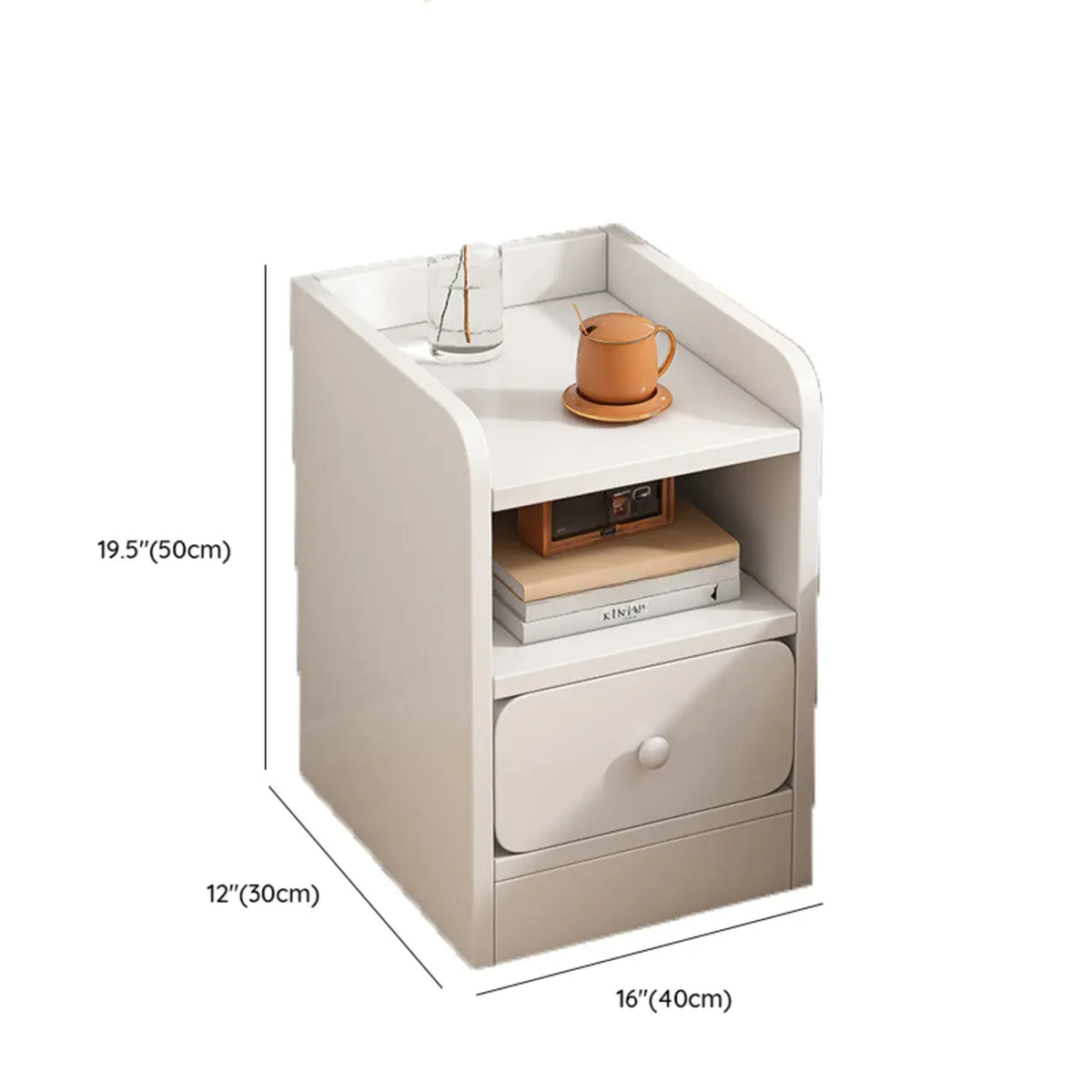 Comodino Semplice Bianco in Legno Naturale a 2 Cassetti