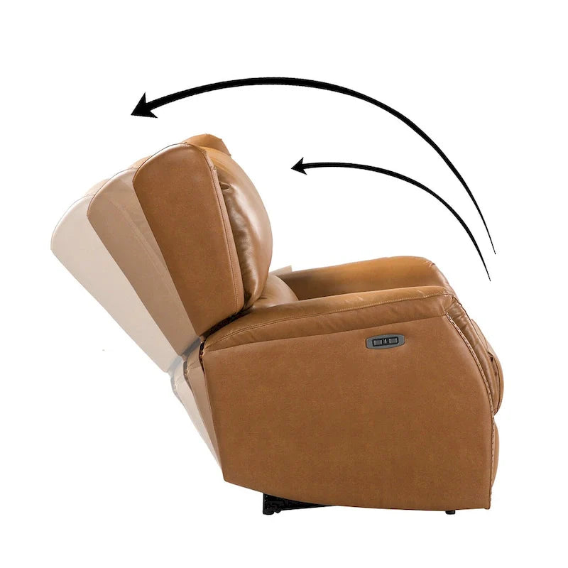Poltrona reclinabile elettrica in vera pelle con porta USB – Set da 2, schienale alto con borchie