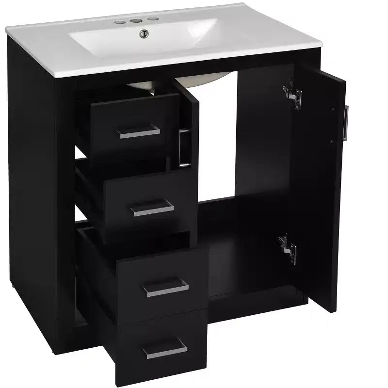Mobile bagno singolo da 76 cm con lavabo, armadietto e 3 cassetti – Nero / Blu / Verde / Indaco / Bianco