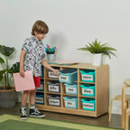 Mobile Cubby con vassoio e 15 contenitori frontali a paletta, 3x4, Arredamento per bambini