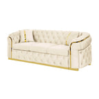 Canapé 3 places Velvet 90,6 po avec 2 oreillers, coussins haute densité, accents dorés et oreillers