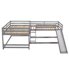 Letto a castello a L per 4 bambini, letto a castello quadruplo con scivolo, struttura in legno full e twin per cameretta dormitorio