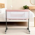 Culla Neonato con Ruote – Beige / Grigio / Rosa, Culla Fianco Letto, per 1 Neonato