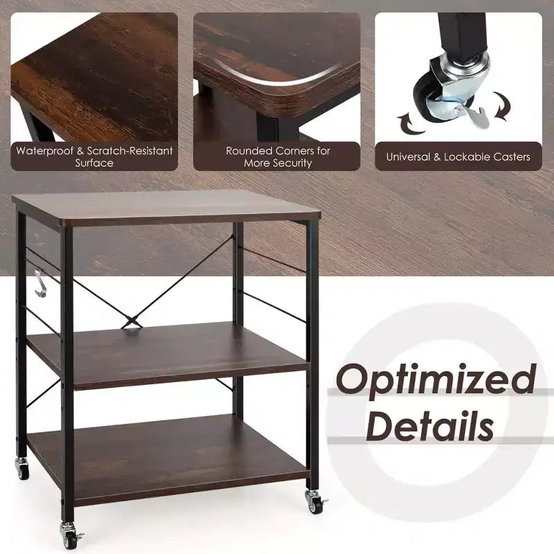 Scaffale da Cucina a 3 Livelli Costway, Carrello per Forno a Microonde con Gancio