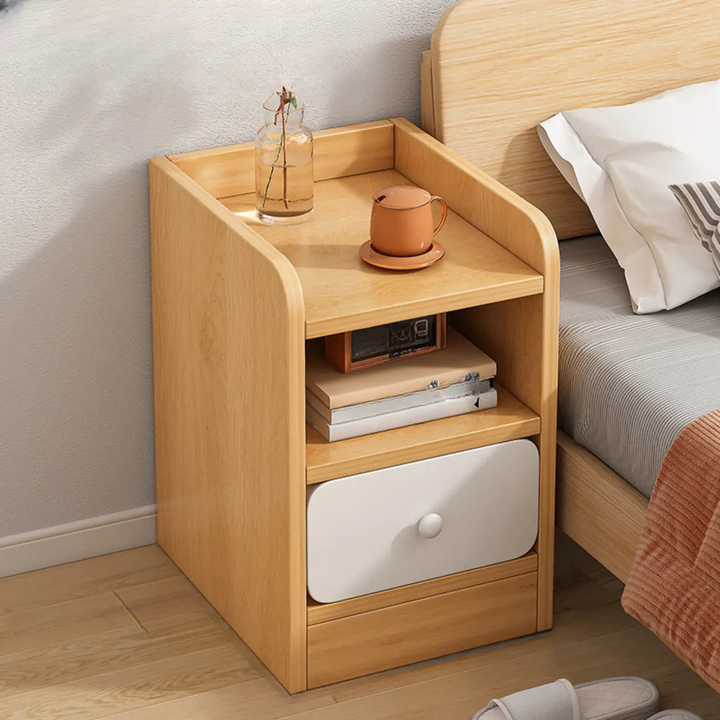 Comodino Semplice Bianco in Legno Naturale a 2 Cassetti