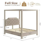 Struttura Letto a Baldacchino Queen Size con Pali a 4 Montanti, Supporto a Doghe in Legno Massello, Nessuna Rete a Molle Necessaria, Silenzioso
