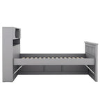 Letto a piattaforma Twin/Full Size Captain con 4 cassetti e mensole portaoggetti, struttura letto in legno massello con testiera libreria contenitore