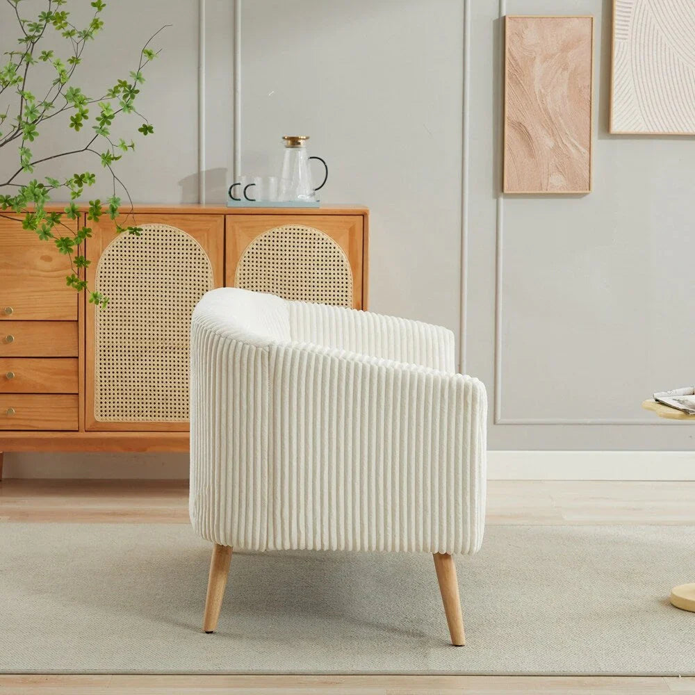 Canapé 2 places en tissu côtelé avec pieds en bois de noyer