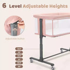 Culla Neonato con Ruote – Beige / Grigio / Rosa, Culla Fianco Letto, per 1 Neonato