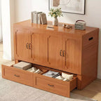 Lit armoire escamotable convertible Mjkone Queen Size avec chargement USB, tiroirs de rangement, matelas non inclus