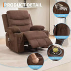Fauteuil inclinable surdimensionné 360 pivotant et berçant avec massage et chaleur - Fauteuil de salon ergonomique avec porte-gobelets, poches latérales pour salon, chambre de bébé