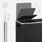 SONGMICS Pattumiera Doppia, 60L (2 x 30L) Cestino per la Raccolta Differenziata in Acciaio Inossidabile, Nero