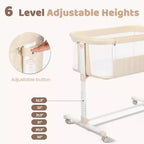 Culla Neonato con Ruote – Beige / Grigio / Rosa, Culla Fianco Letto, per 1 Neonato