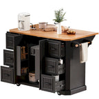 Isola Cucina Espandibile con Ante a Scomparsa, Carrello Cucina su 4 Ruote con Presa Elettrica, Tavolo Isola Mobile con 2 Ante e 6 Cassetti