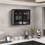 Pensile Okak Modern a 2 ante con 3 ripiani e ante in vetro per ingresso/sala da pranzo/soggiorno/cucina