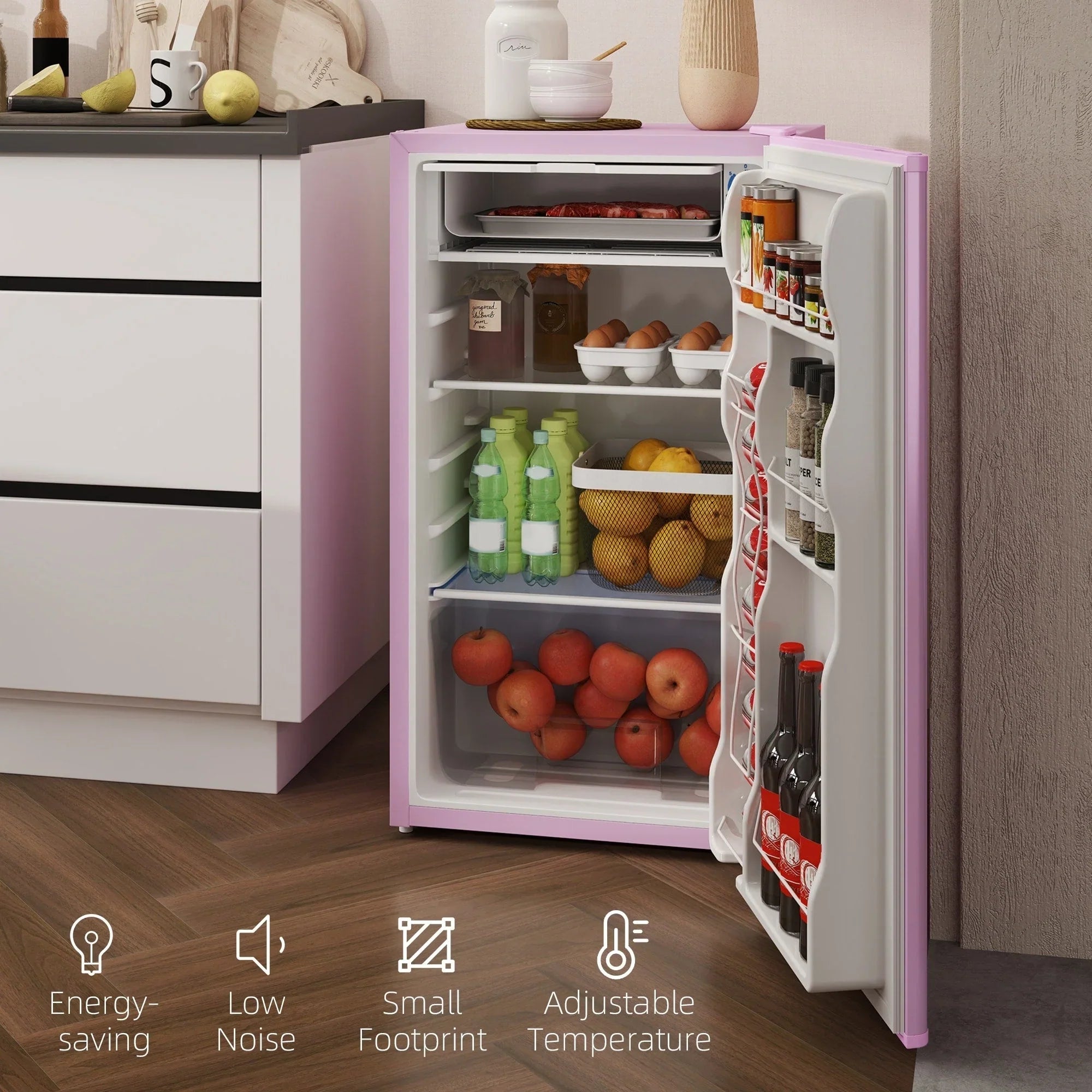 Mini Frigo da 90 litri con congelatore, Frigorifero Compatto Monoporta con Termostato Regolabile per Camera da Letto