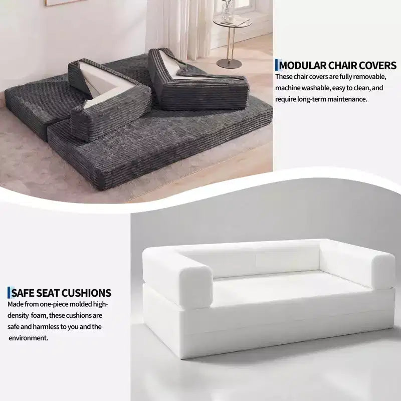 Canapé-lit convertible 5-en-1 80.7 – Côtelé, 1200 lbs, Aucun assemblage requis