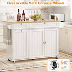 Table îlot mobile 55 avec prise de courant et abattant, chariot de cuisine roulant avec poubelle intégrée pour cuisine