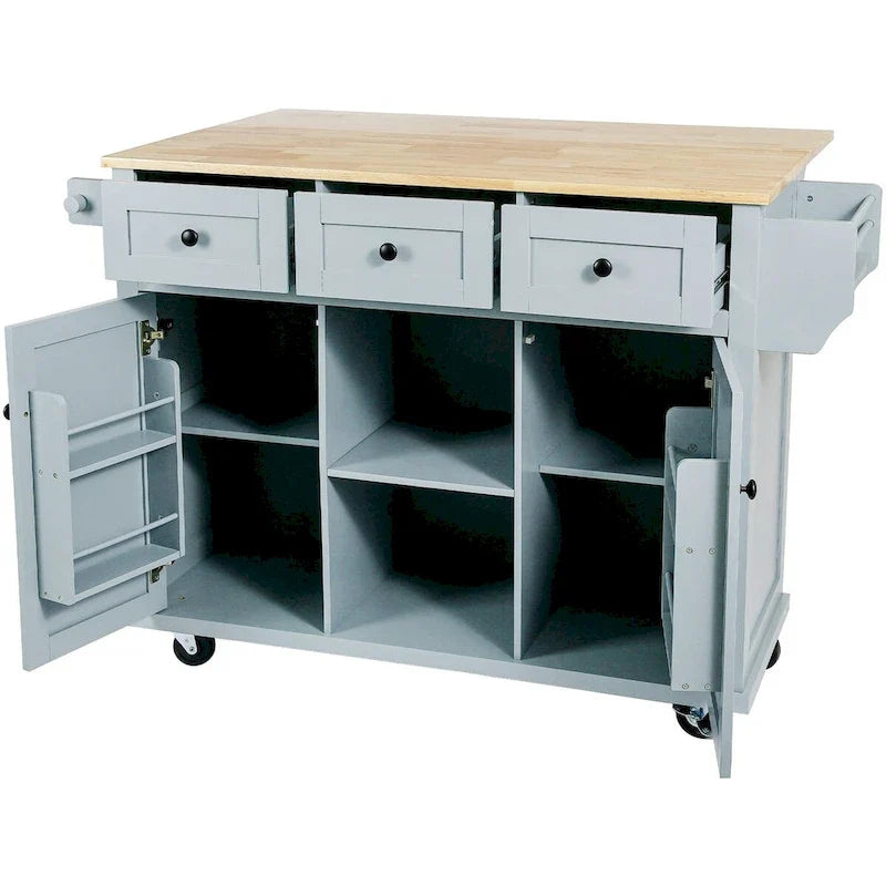 Carrello da Cucina con Piano a Ribalta in Legno di Gomma