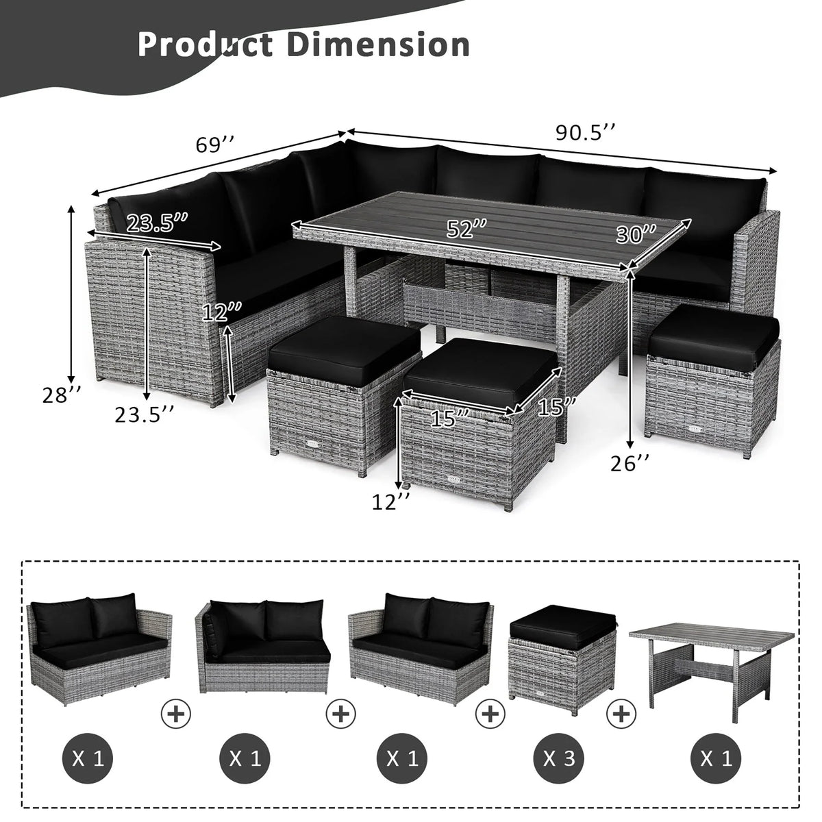 Costway Set da pranzo da 7 pezzi in rattan per esterni Divano componibile ottomano - Vedi dettagli