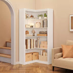 Libreria angolare a 5 ripiani a forma di L, in stile retrò, Bianco/Nero/Legno, singola
