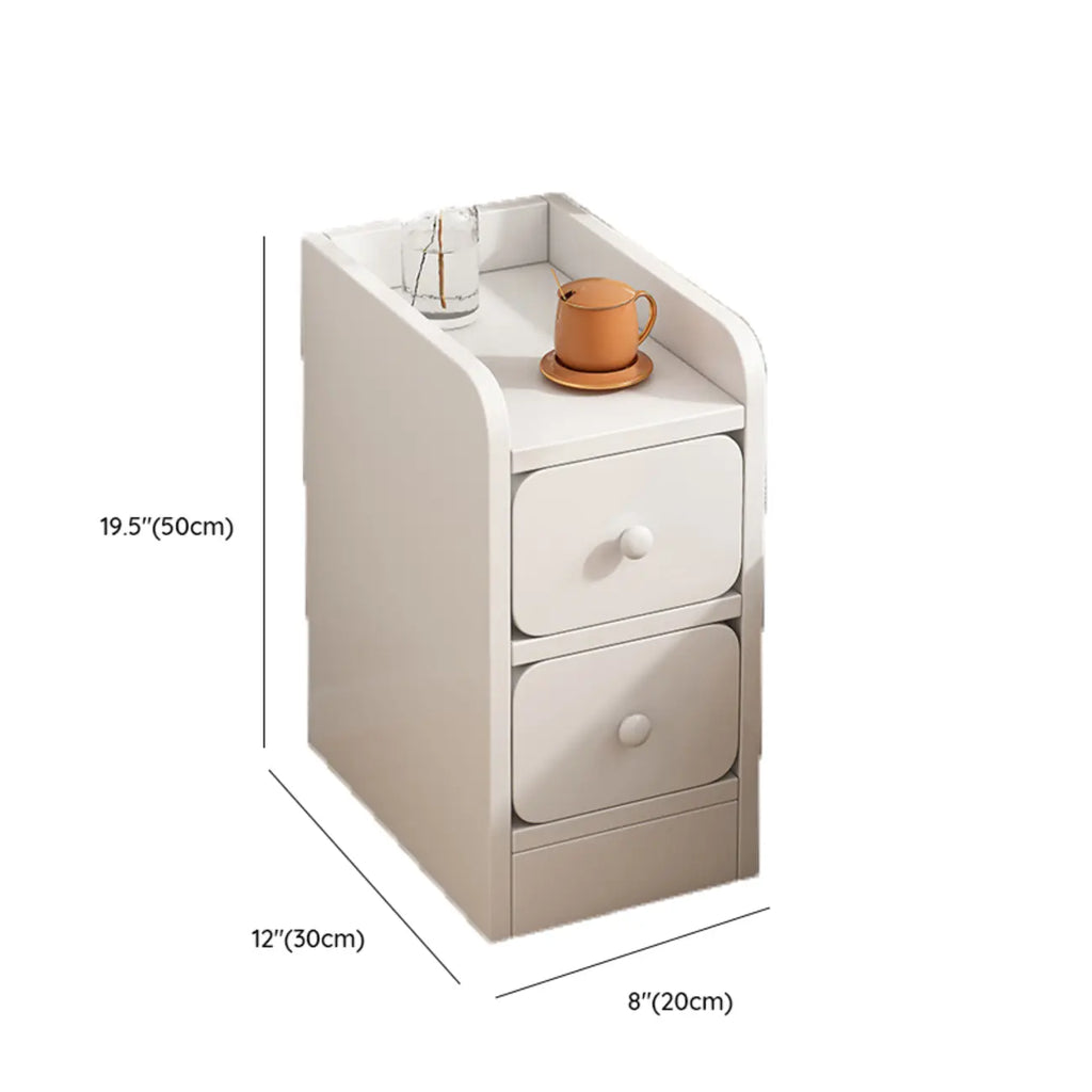 Comodino Semplice Bianco in Legno Naturale a 2 Cassetti
