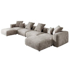 Divano componibile modulare grande, rivestimento in velluto a coste, a U, a 4 posti, con 2 pouf e 5 cuscini