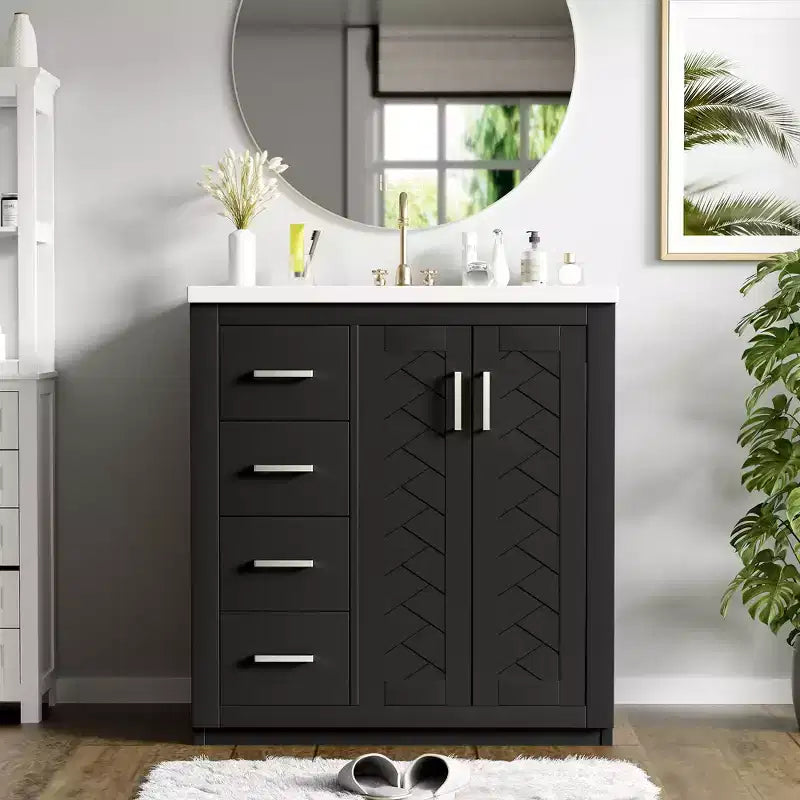 Mobile bagno singolo da 76 cm con lavabo, armadietto e 3 cassetti – Nero / Blu / Verde / Indaco / Bianco