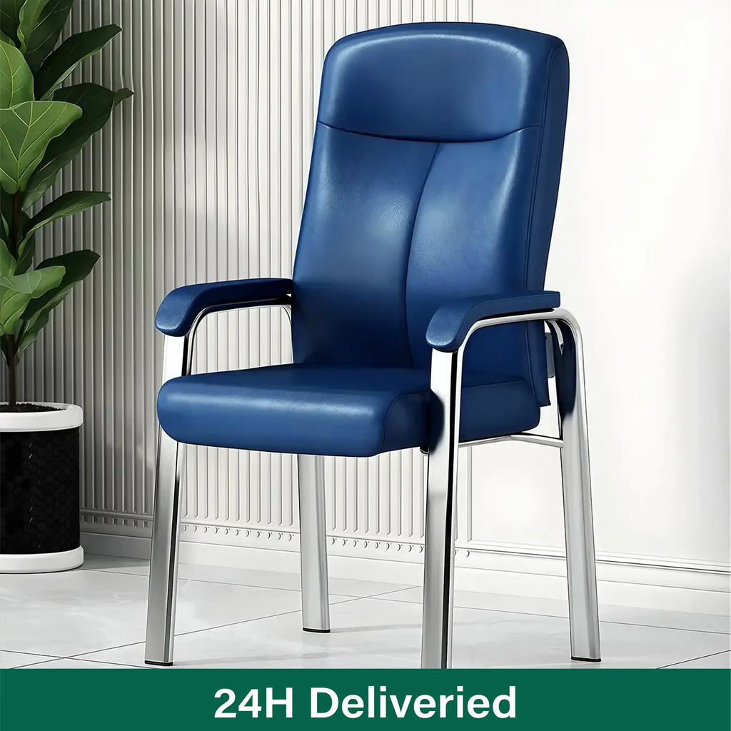 Sedia da ufficio HomeyFad moderna in pelle e metallo a 4 gambe con braccioli