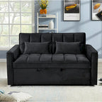 Divanetto futon moderno in velluto con schienale reclinabile e tasche, 2 posti – Grigio scuro / Grigio chiaro / Blu / Nero