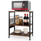 Scaffale da Cucina a 3 Livelli Costway, Carrello per Forno a Microonde con Gancio