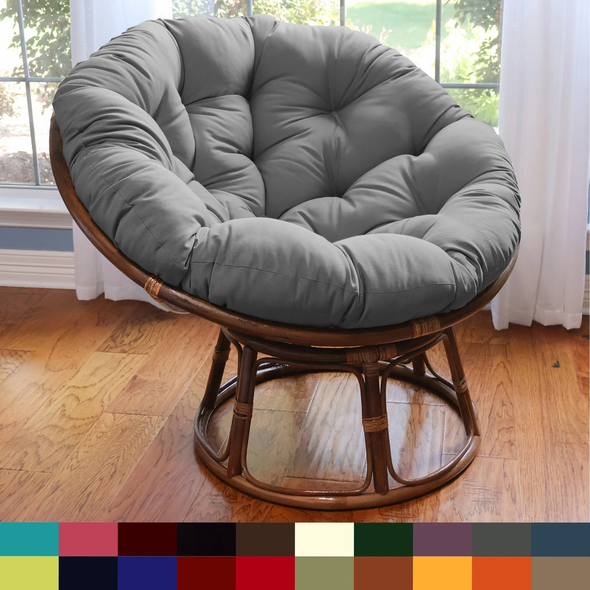 Poltrona Papasan Bali da 42 pollici in rattan con cuscino in twill