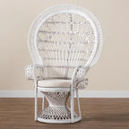 Poltrona a Pavone Moderna Bohemien in Rattan Naturale Bianco