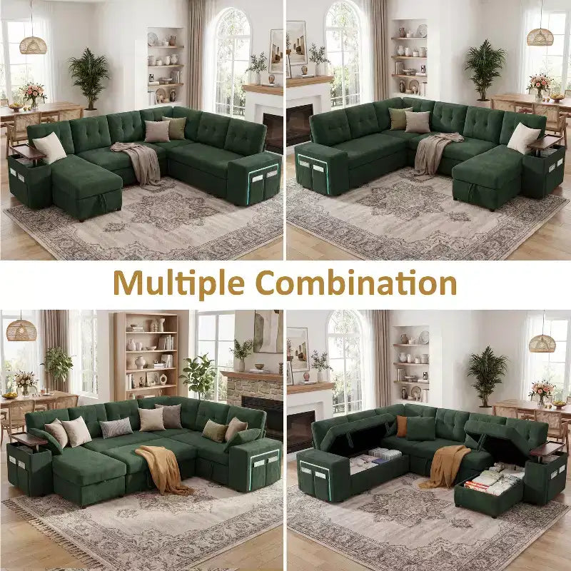 Divano letto componibile modulare Dyonery 112 con letto estraibile, divano componibile a U con contenitore, divani con seduta extra ampia e profonda per soggiorno