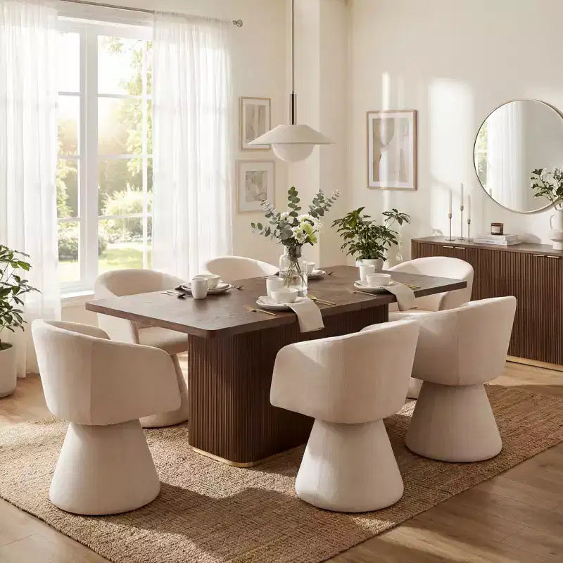 Christopher Knight Home Yodsak Set da Pranzo Moderno a 7 Pezzi in Legno e Metallo con Sedie Girevoli a 180