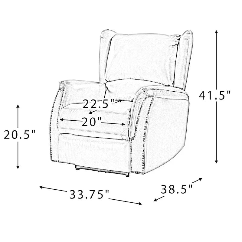 Poltrona reclinabile elettrica in vera pelle con porta USB – Set da 2, schienale alto con borchie