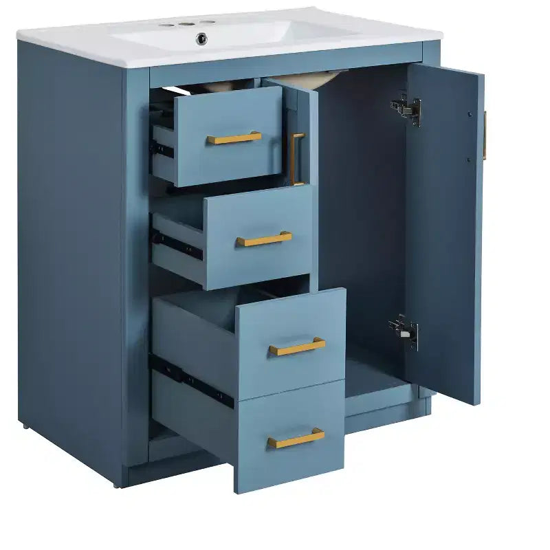 Mobile bagno singolo da 76 cm con lavabo, armadietto e 3 cassetti – Nero / Blu / Verde / Indaco / Bianco