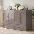 Letto a scomparsa matrimoniale Mjkone con materasso, ricarica USB, cassetti portaoggetti