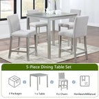 Set da pranzo moderno di 5 pezzi con tavolo quadrato ad altezza bancone e 4 sedie imbottite