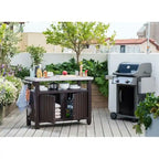 Carrello da bar per feste all'aperto con ruote, contenitore e ripiano portaoggetti, marrone scuro - 35,4 A x 48,7 L x 20,4 P