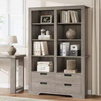 Libreria alta 72" con 4 cassetti, scaffale portaoggetti da terra in stile rustico per camera da letto, soggiorno, ufficio domestico
