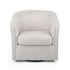 Poltrona girevole accent, stile classico a botte, tessuto beige grano