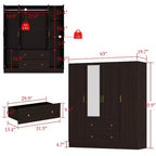 Hitow Armadio 2 Cassetti Grandi Zona Centrale Appendiabiti con Specchio Stile Minimalista
