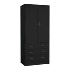 Armadio moderno a due ante con 3 cassetti e 1 bastone appendiabiti per camera da letto