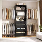 Besiost Sistema Organizer per Armadio in Legno 4-9 piedi con 4 Cassetti, 4 Aste Appendiabiti e Torri Scaffale