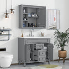 Mobile Bagno Moderno da 90cm con Lavabo Integrato e Specchiera, 2 Ante e 2 Cassetti