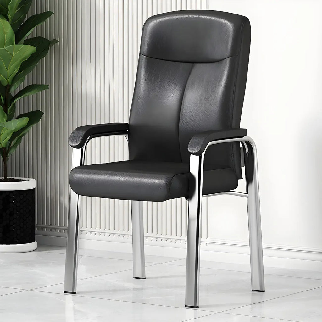 Sedia da ufficio HomeyFad moderna in pelle e metallo a 4 gambe con braccioli