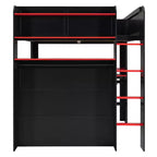 Luxystar Letto a soppalco a una piazza e mezza con scrivania illuminata regolabile, armadio aperto e libreria