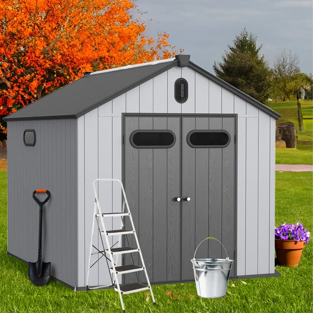 Casetta da giardino in resina per esterni, in plastica, per tutte le stagioni, con pavimento, 6 x 4 piedi/6 x 8 piedi/8 x 6 piedi/8 x 10 piedi, Spire Tool Shed